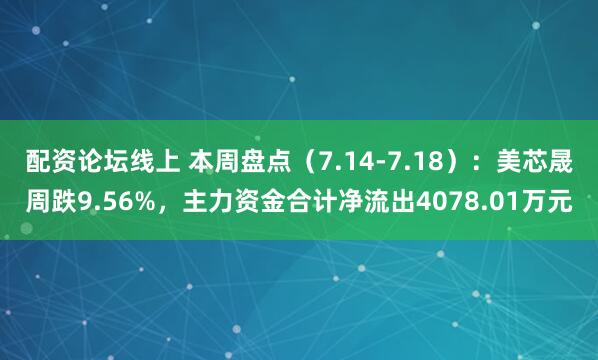 配资论坛线上 本周盘点（7.14-7.18）：美芯晟周跌9.56%，主力资金合计净流出4078.01万元
